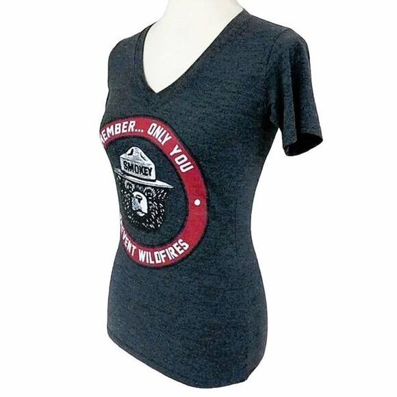 SMOKEY THE BEAR "Only You Prevent Wildfires" Dark Gray T-Shirt Top ~ Women's XS - Picture 3 of 7